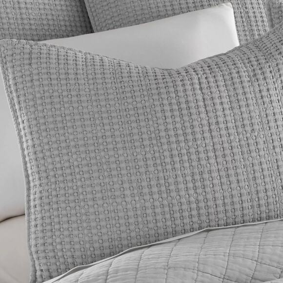 Levtex Mills Waffle Textured 3 Pc Quilt Set Gray Full/Queen - Picture 2 of 3